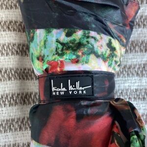 Nicole Miller New York Floral Print Compact Umbrella - Red, Green & Black